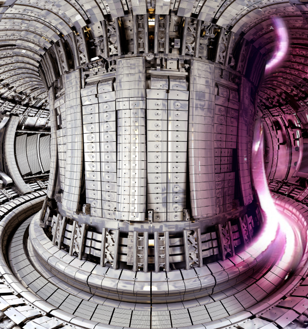 The interior of JET, with plasma present in the tokamak during experiments