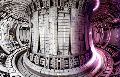 The interior of JET, with plasma present in the tokamak during experiments