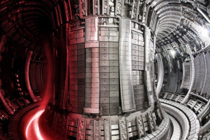 The interior of JET, with plasma present in the tokamak during experiments